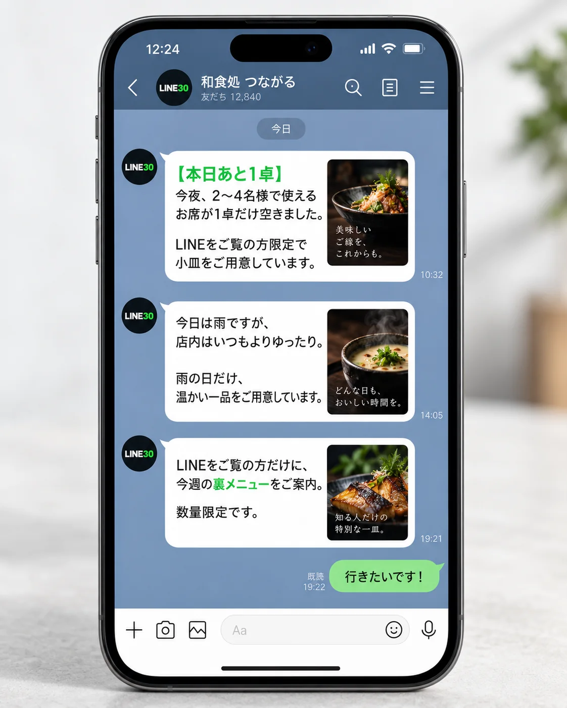 飲食店向けLINE配信文例のイメージ